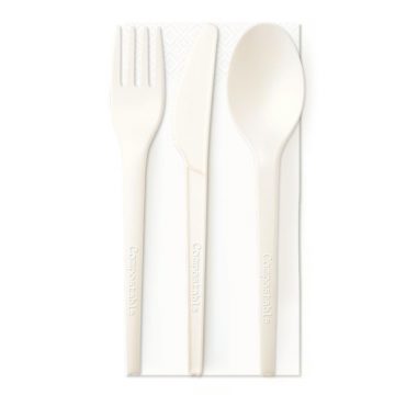 TRIS posate monouso con tovagliolo biocompostabili conf. Pz. 100